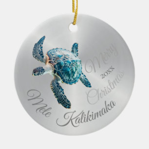 PHOTO Silver Turtle Mele Kalikimaka Julgransprydnad Keramik