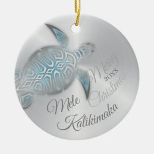 PHOTO Silver Turtle Mele Kalikimaka Julgransprydnad Keramik