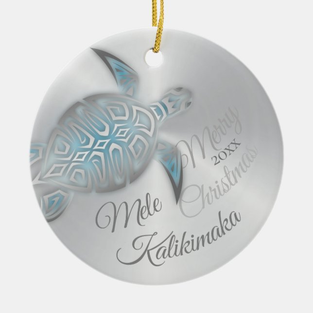 PHOTO Silver Turtle | Mele Kalikimaka | Julgransprydnad Keramik (Framsidan)