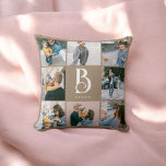 Photo Simple Chic Monogram Boho Beige Kudde<br><div class="desc">Fotokollage och monogram.</div>