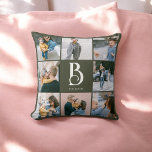 Photo Simple Chic Monogram Boho Grönt Kudde<br><div class="desc">Fotokollage och monogram.</div>