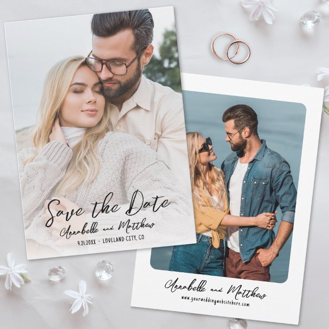 Photo Simple Script Minimalist Bröllop Spara Datumet (Photo Simple Script Minimalist Wedding Save the Date)