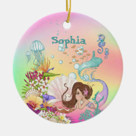 Photo Sjöjungfru Mörk Hair Rosa Blue Cute Rainbow Julgransprydnad Keramik