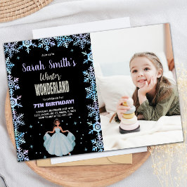 Photo Snö flake Black Winter Wonderland Inbjudningar