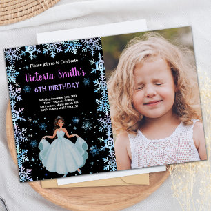 Photo Snö Lila Blommigt Princess Birthday Inbjudningar
