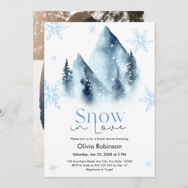 Photo Snow in Love Winter Snowflakes Bridal Shower Inbjudningar (Fram/baksida)
