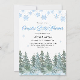 Photo Snowflakes Pine Winter Couples Baby Shower  Inbjudningar