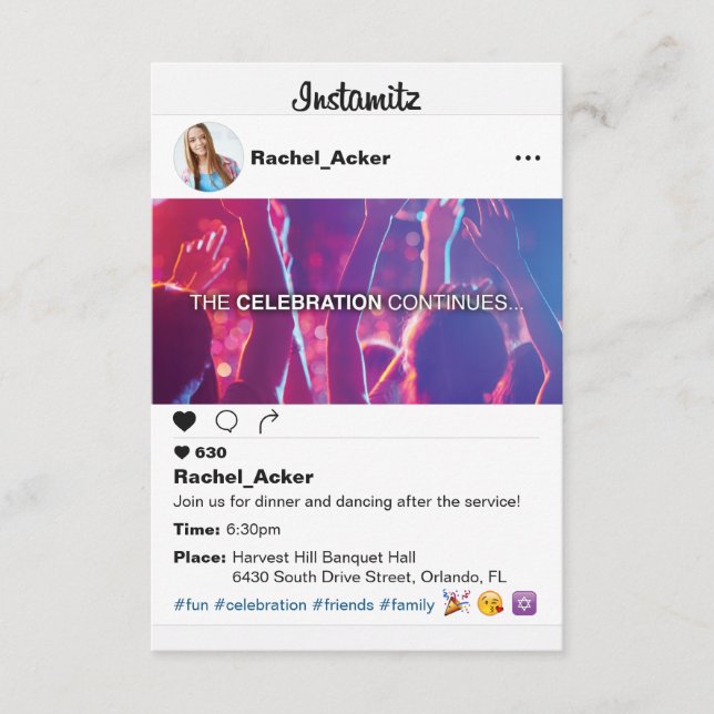 Photo Social Media Bat mitzvah eller Pub Mitzvah Tilläggskort (Framsida)
