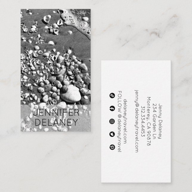 Photo Social Media i Black & White Seashells Visitkort (Fram/baksida)