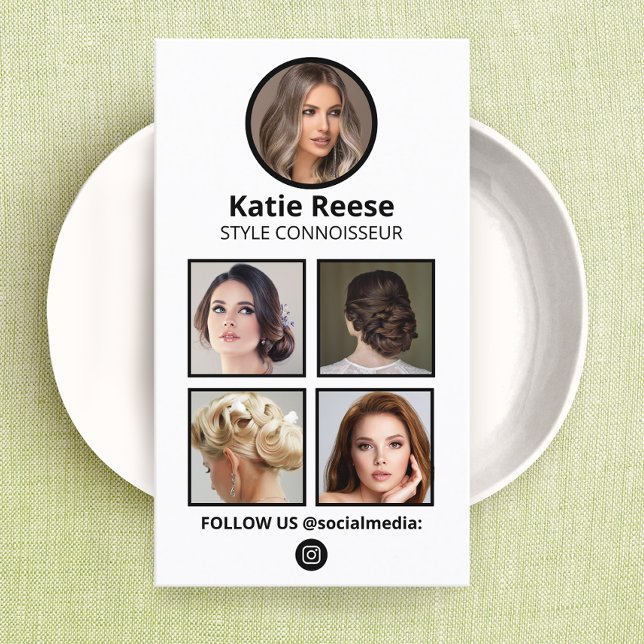 Photo Social Media, Instagram Visitkort (social media networking photo grid business cards with circle profile window and  qr code )