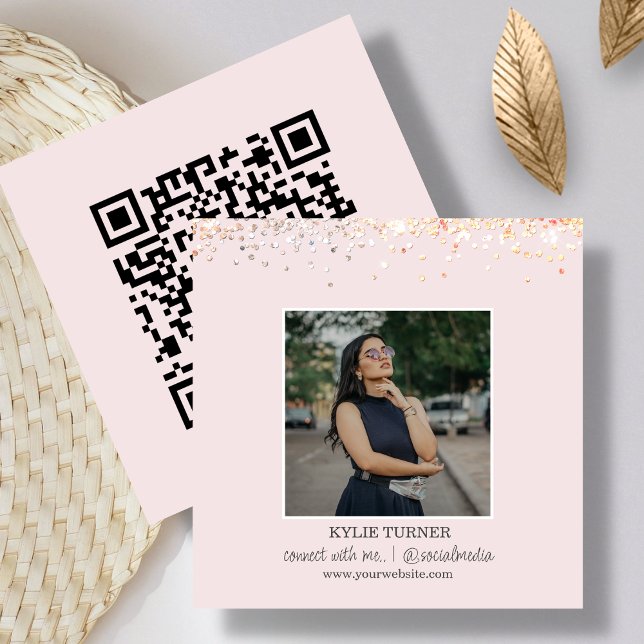 Photo Social Media |  ROSAN GLITTER | QR-kod Fyrkantigt Visitkort (Skapare uppladdad)