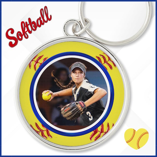 PHOTO, Softball Senior Day Gift Ideas, Softball Rund Silverfärgad Nyckelring (Personalized softball keychains with Photo. Softball senior night gifts. Softball senior day gifts.)