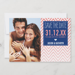 PHOTO SPARA DATE ombre chevron coral navy blue Inbjudningar