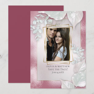 PHOTO SPARA DATUM Burgundy Shimmer Inbjudningar