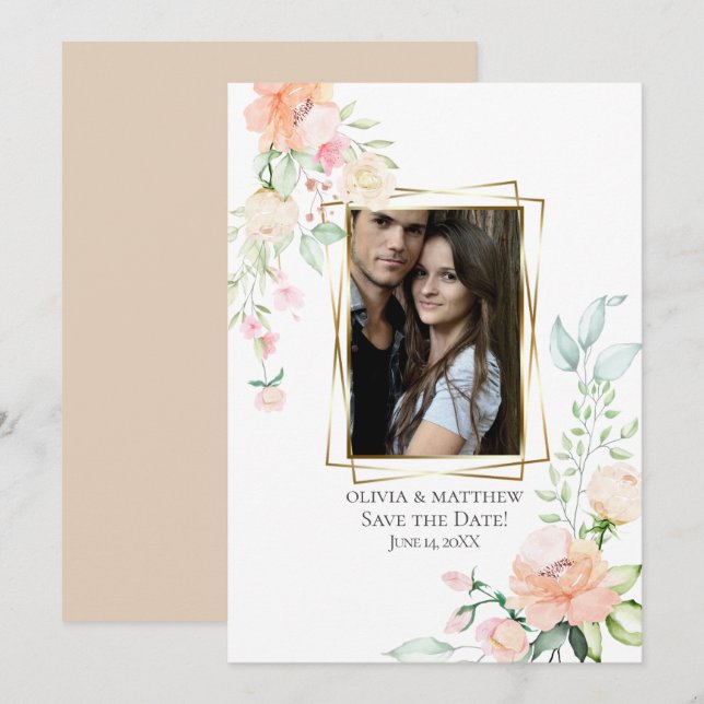 PHOTO SPARA DATUM | Vattenfärgade korallblommor Inbjudningar (Fram/baksida)