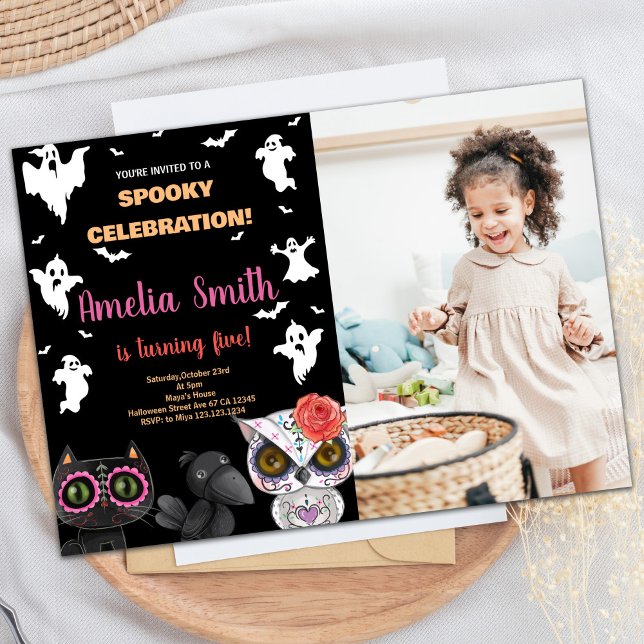 Photo Spooky Black Halloween Birthday-inbjudningar Inbjudningar (Photo Spooky Black Halloween Birthday Invitations)