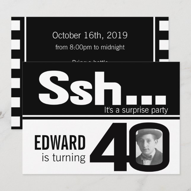 Photo ssh manar svartvit 40-årsdag inbjudan (Fram/baksida)