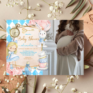 Photo Story Bok Alice i Wonderland Baby Shower Inbjudningar