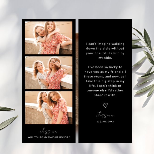 Photo Strip 3 Pictures Bridesmaid Proposal Card Spara Datumet (Photo Strip 3 Pictures Bridesmaid Proposal Card)