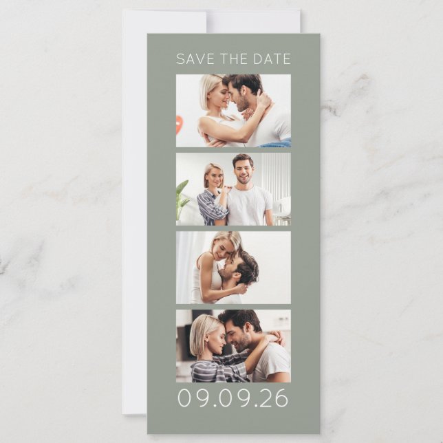 Photo Strip 4 Pictures QR Photobooth Wedding Sage Spara Datumet (Framsida)
