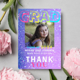 Photo student girly 8th klass grad typography tack kort