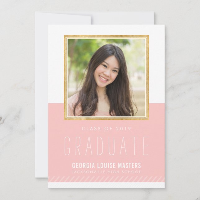 PHOTO STUDENT minimalt sött guld ram pastel rosa Inbjudningar (Framsida)
