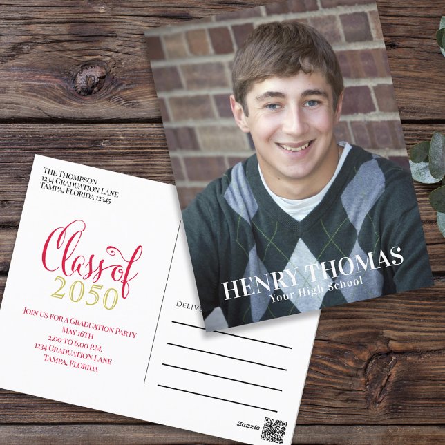 Photo Student Modern Simple Minimalist Guld Red Vykort (Skapare uppladdad)