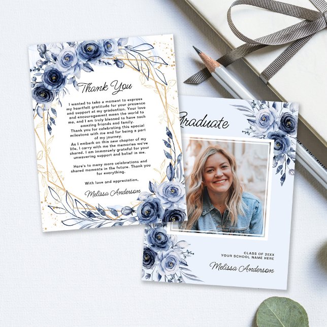 Photo Student Navy blåa blommor Tack (Skapare uppladdad)