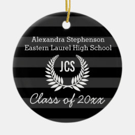 Photo Studenten Black Grått Monogram Laurel Julgransprydnad Keramik