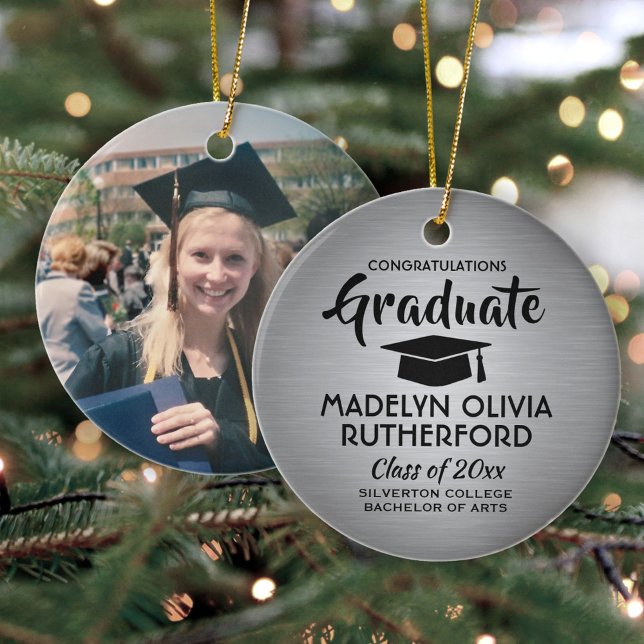 Photo Studenten Gratulerar Brushed Faux Stainless Julgransprydnad Keramik (Skapare uppladdad)