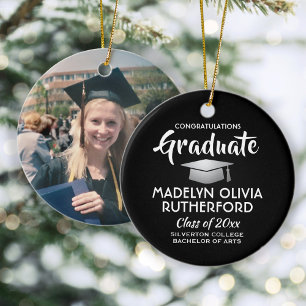 Photo Studenten Gratulerar Modern Black and White Julgransprydnad Keramik