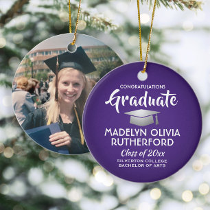 Photo Studenten Gratulerar Modern Lila och vit Julgransprydnad Keramik