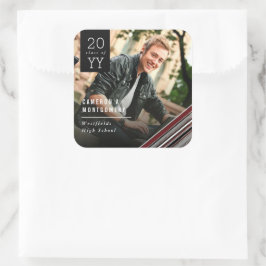 Photo Studenten i Rand med pekonisk brun stift Fyrkantigt Klistermärke