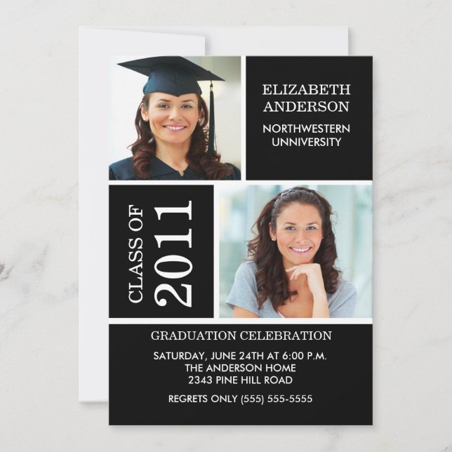 Photo Studenten-inbjudan ~Classy Black & White Inbjudningar (Framsida)