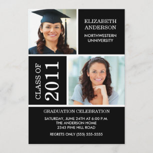 Photo Studenten-inbjudan ~Classy Black & White Inbjudningar