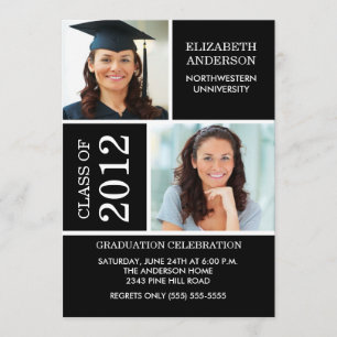 Photo Studenten-inbjudan ~Classy Black & White Inbjudningar