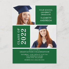 Photo Studenten-inbjudan ~Classy Grönt & White Vykort