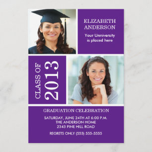 Photo Studenten-inbjudan ~Classy Lila & White Inbjudningar