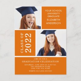 Photo Studenten-inbjudan ~Classy Orange & White Vykort