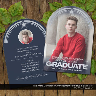 Photo Studenten-meddelande Blue & Silver Star Inbjudningar