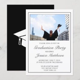 Photo Studenten Modern minimalist White Black Inbjudningar