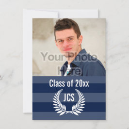 Photo Studenten Monogram Laurel Blue Rand Inbjudningar