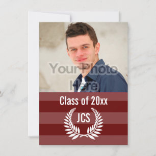 Photo Studenten Monogram Laurel Red Maron Rand Inbjudningar