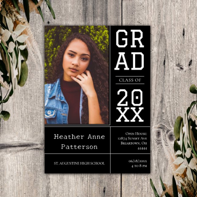 Photo Studenten Open House | Svart Inbjudningar (Black Photo Graduation Open House Invitation)
