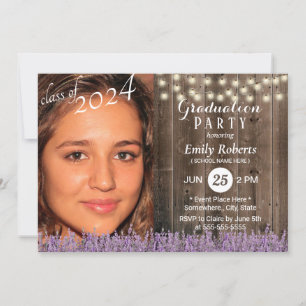Photo Studenten Rustic Wood Lavender Blommigt Inbjudningar