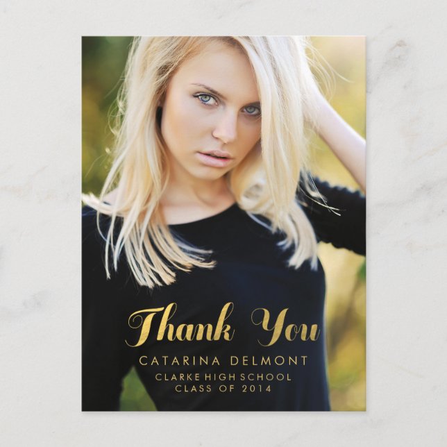 Photo Studenten Tack Faux Gold Foil Vykort (Framsida)
