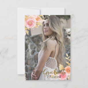Photo Studenten Tack med Watercolor Flowers Kort