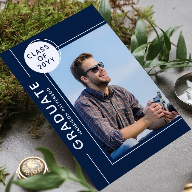 Photo Studentfest Modern Script Blue White (Skapare uppladdad)