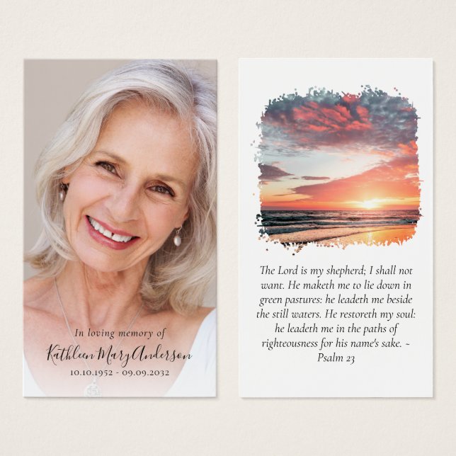 Photo Sunset Memorial Prayer Card Visitkort (Framsida & baksida)