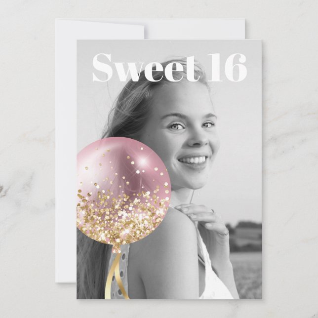 *~* PHOTO Sweet 16 Birthday Ro Balloon AP29 Inbjudningar (Framsida)
